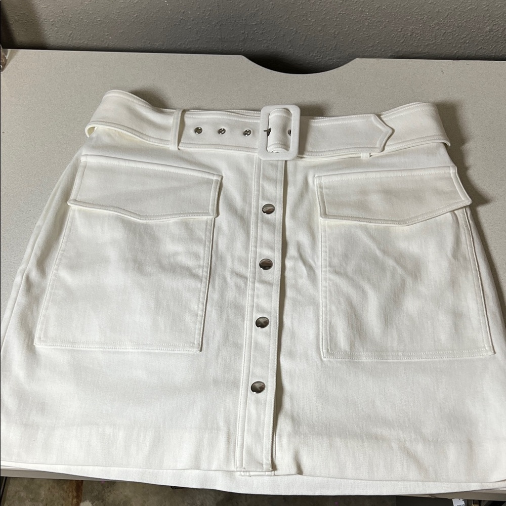 Nine West White Button-Front Mini Skirt with Belt